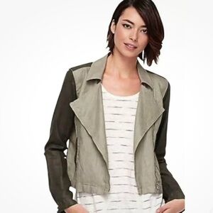 Eileen Fisher Organic Linen Moto Jacket Size M Assymetrical Zip